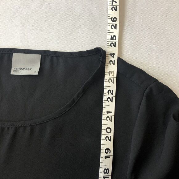 Vero Moda Blouse Women Small Black Sheer Top 3/4 Bell Sleeves Vmelli Career Work - Picture 9 of 11